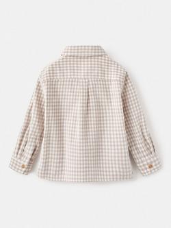 Mango Kids' Canigo Cotton Long Sleeved Checked Shirt, Pastel Brown - view 2, Pastel Brown