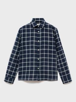 Mango Kids' Quique Cotton Long Sleeved Checked Shirt, Navy - view 2, Navy