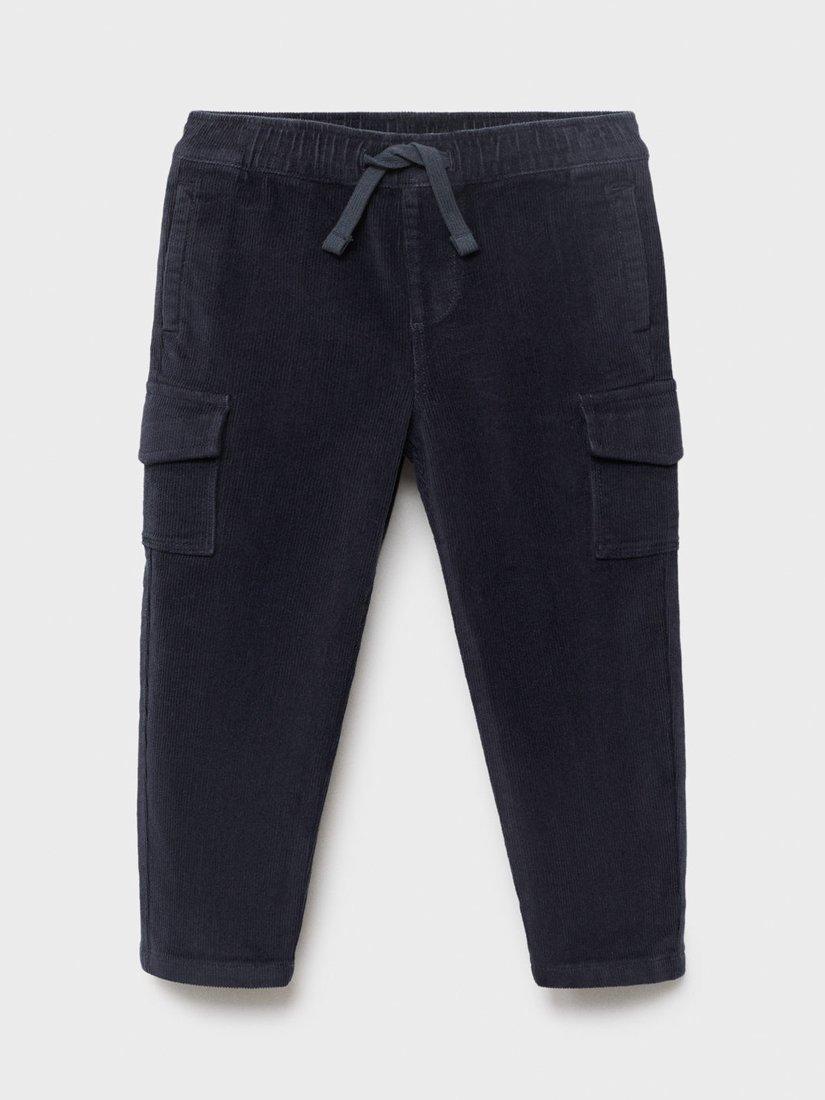 Product image 1 of 4, which shows Mango Kids' Toni Corduroy Drawstring Trousers, Navy, 2-3 years