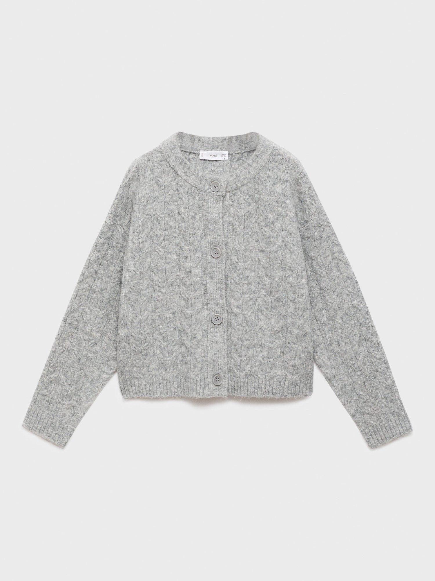 Product image 1 of 4, which shows Mango Kids' Gracie Long Sleeve Cardigan, Grey, 7-8 years