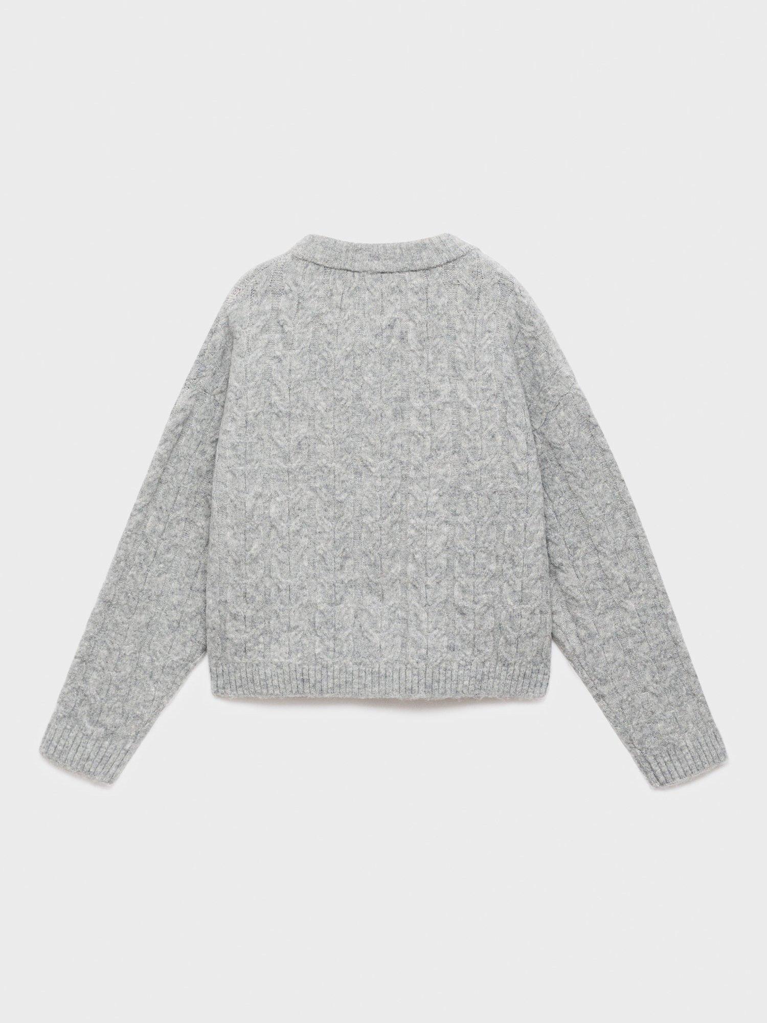 Product image 2 of 4, which shows Mango Kids' Gracie Long Sleeve Cardigan, Grey, 7-8 years