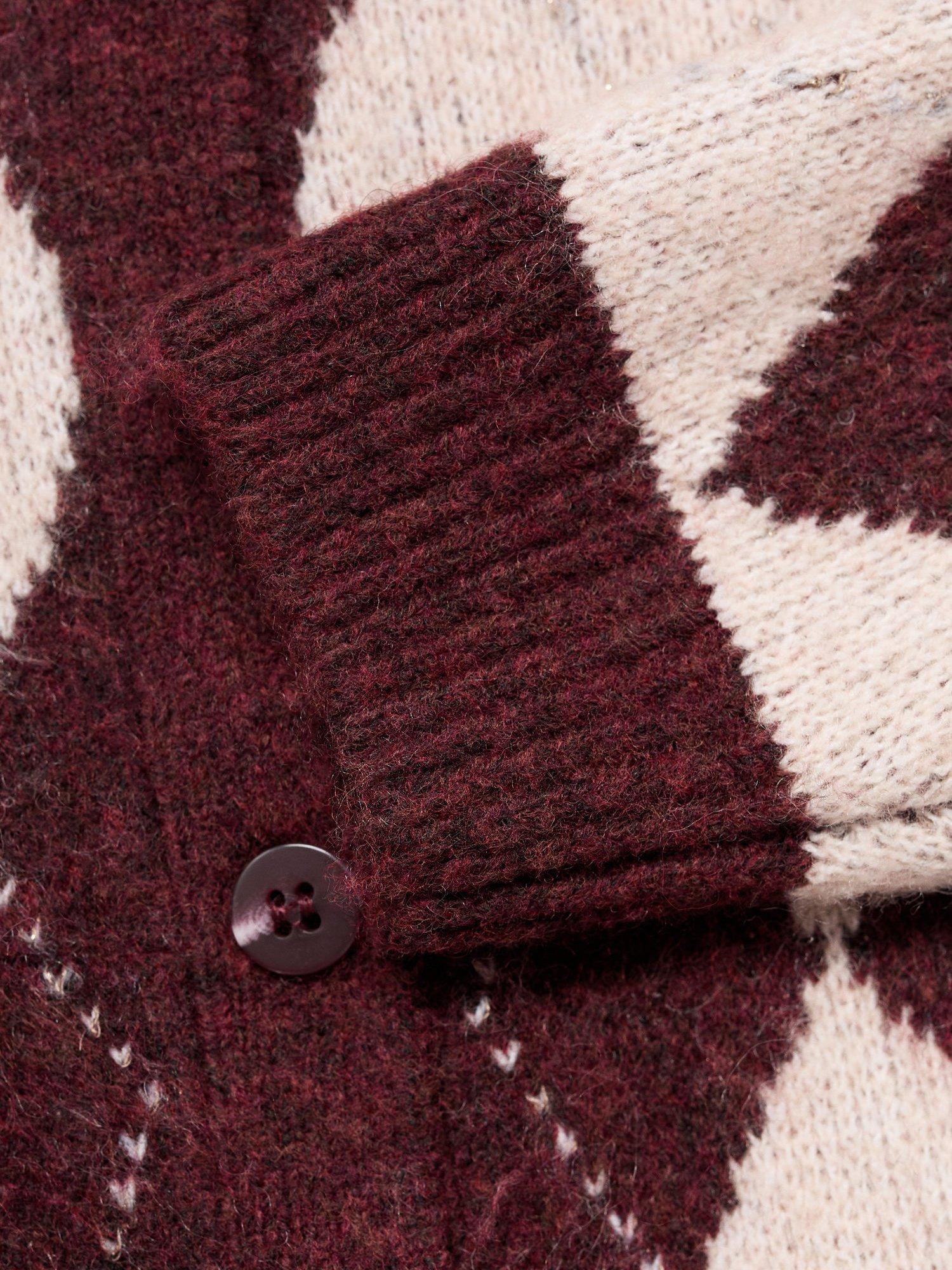 Product image 3 of 4, which shows Mango Kids' Rombo Geometric Cardigan, Dark Red/Cream, 11-12 years