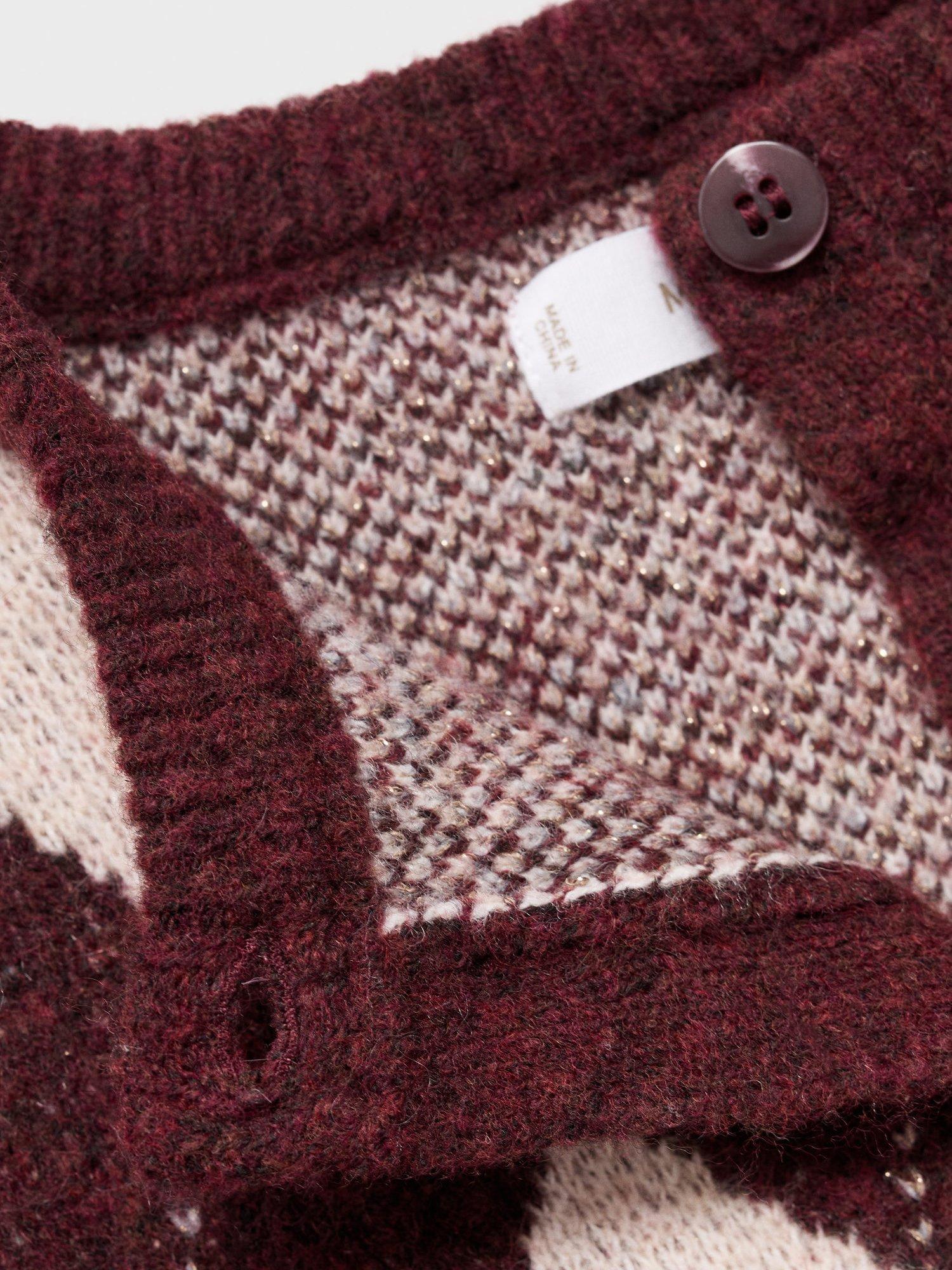 Product image 4 of 4, which shows Mango Kids' Rombo Geometric Cardigan, Dark Red/Cream, 11-12 years