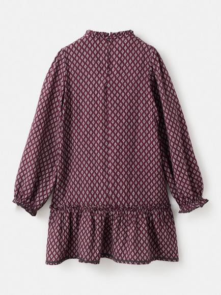 Mango Kids' Carmela Cotton Long Sleeved Printed Dress, Dark Red - view 2, Dark Red