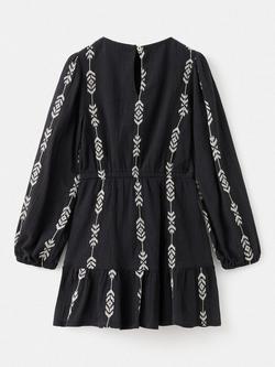 Mango Kids' India Long Sleeved Embroidered Dress, Black - view 2, Black