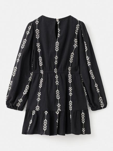 Mango Kids' India Long Sleeved Embroidered Dress, Black - view 2, Black