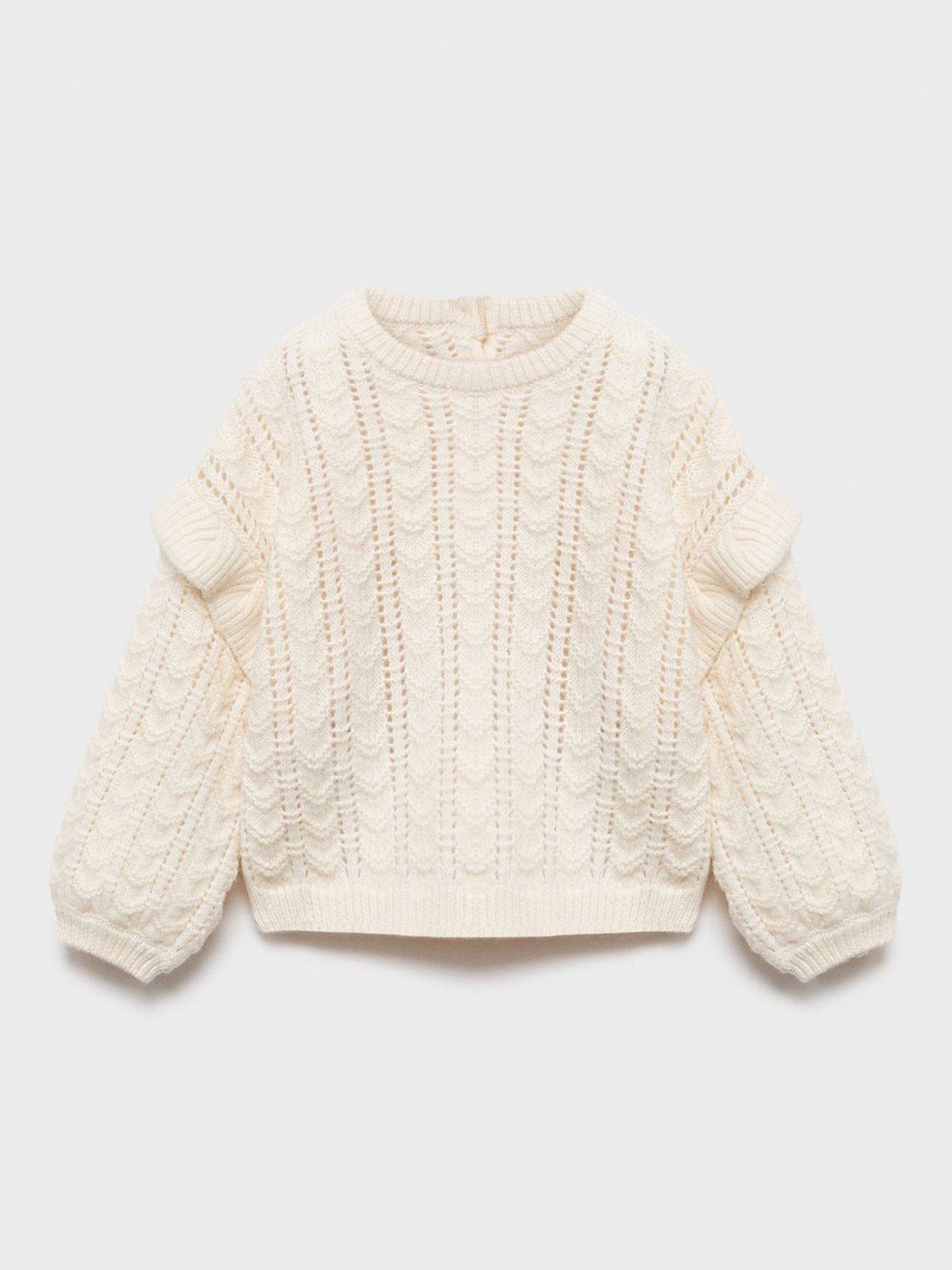 Product image 1 of 4, which shows Mango Kids' Amelie Knitted Sweater, Natural White, 12-18 months