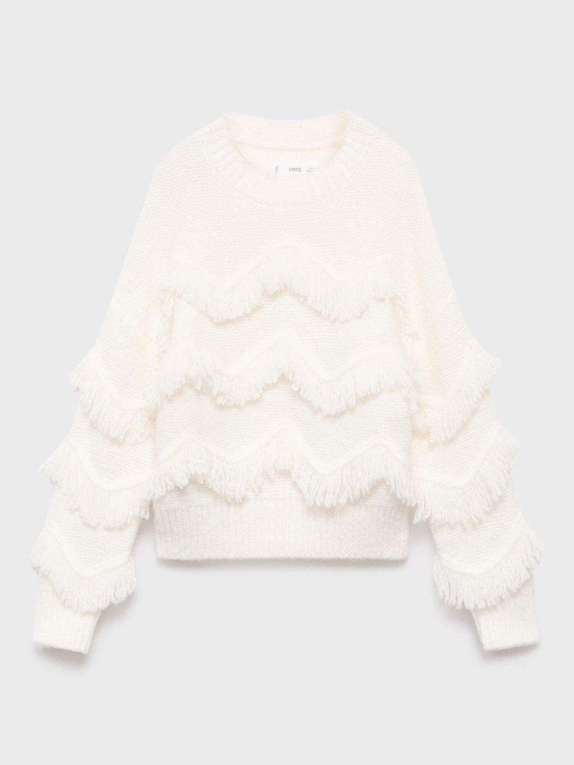 Product image 1 of 4, which shows Mango Kids' Flequi Fringe Jumper, Natural White, 9-10 years