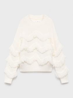 Mango Kids' Flequi Fringe Jumper, Natural White, Natural White