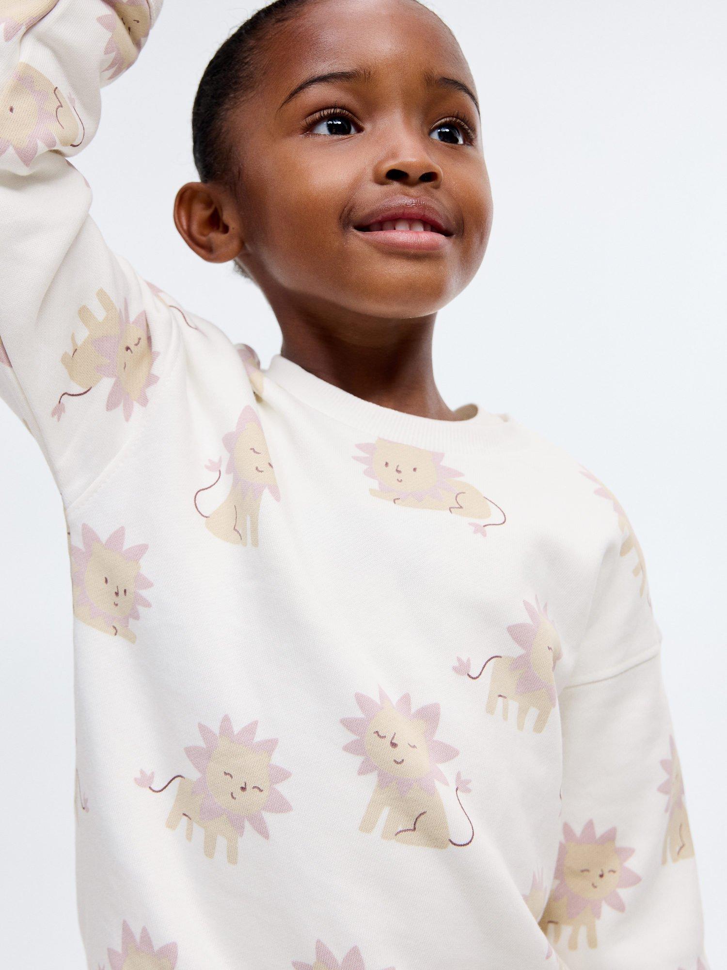 Mango Kids' Cotton Lion Print Sweatshirt, Natural White