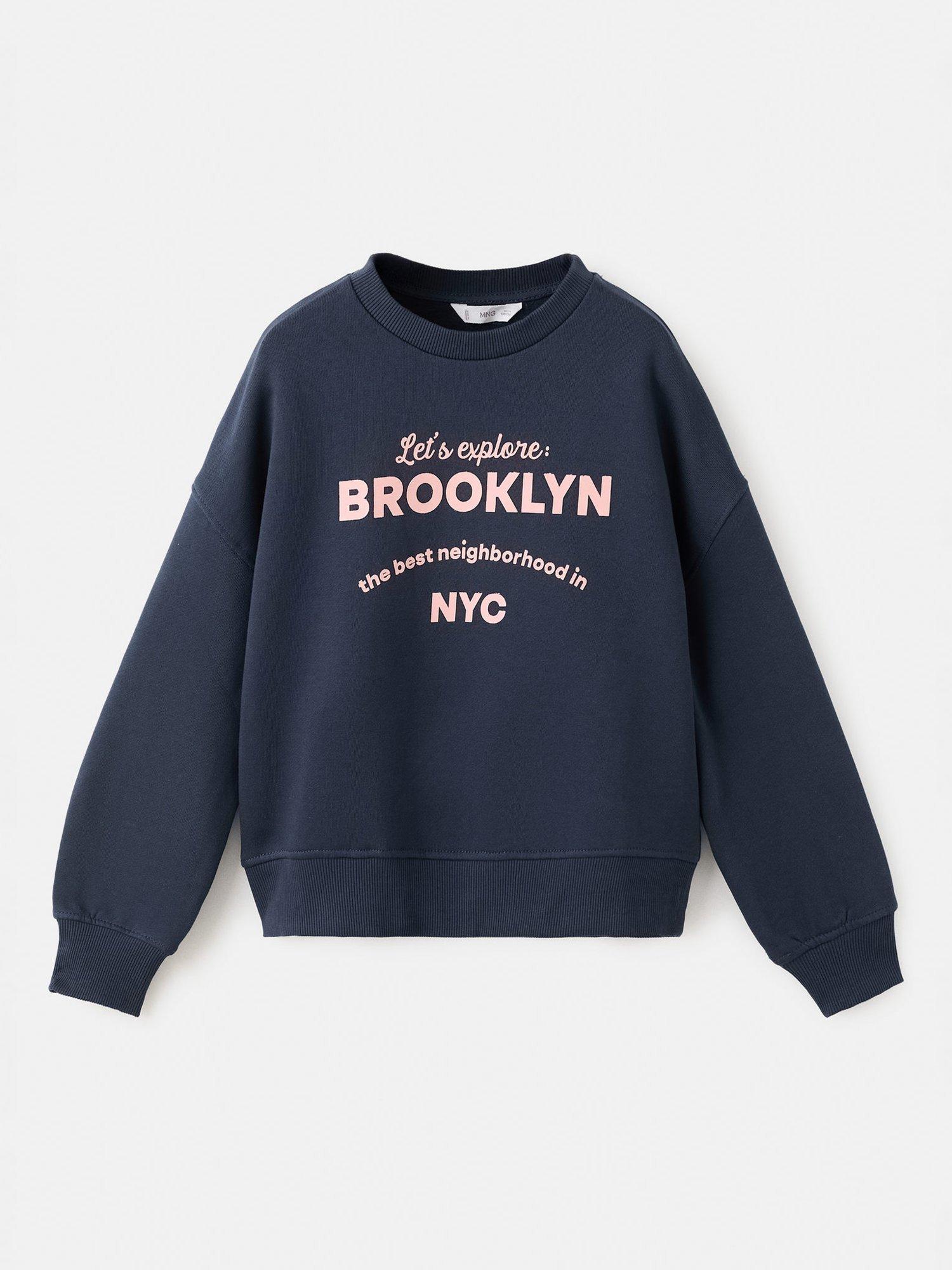 Mango Kids' London Cotton Slogan Sweatshirt, Navy