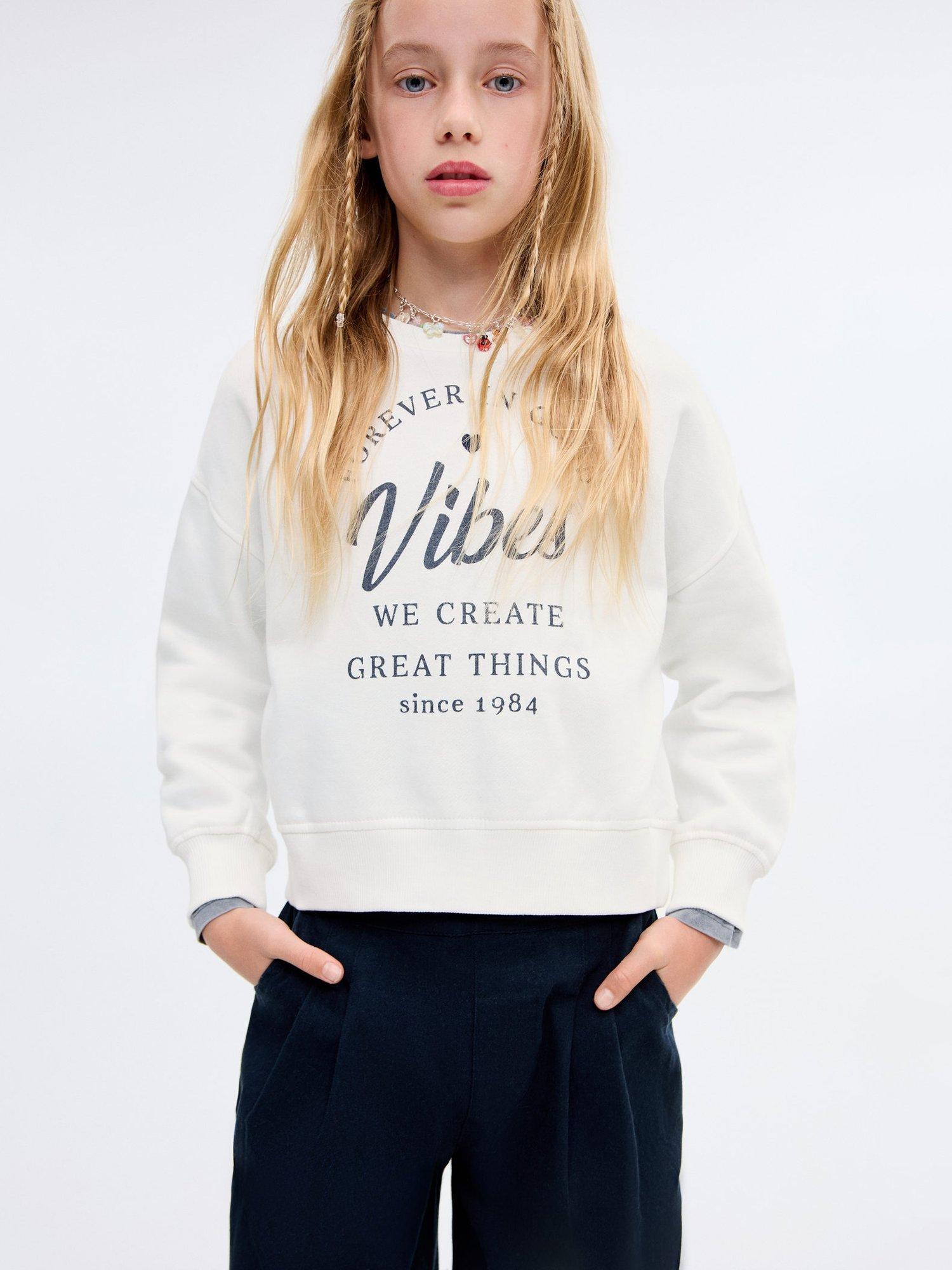 Product image 1 of 6, which shows Mango Kids' London Cotton Sweatshirt, Natural White, 11-12 years