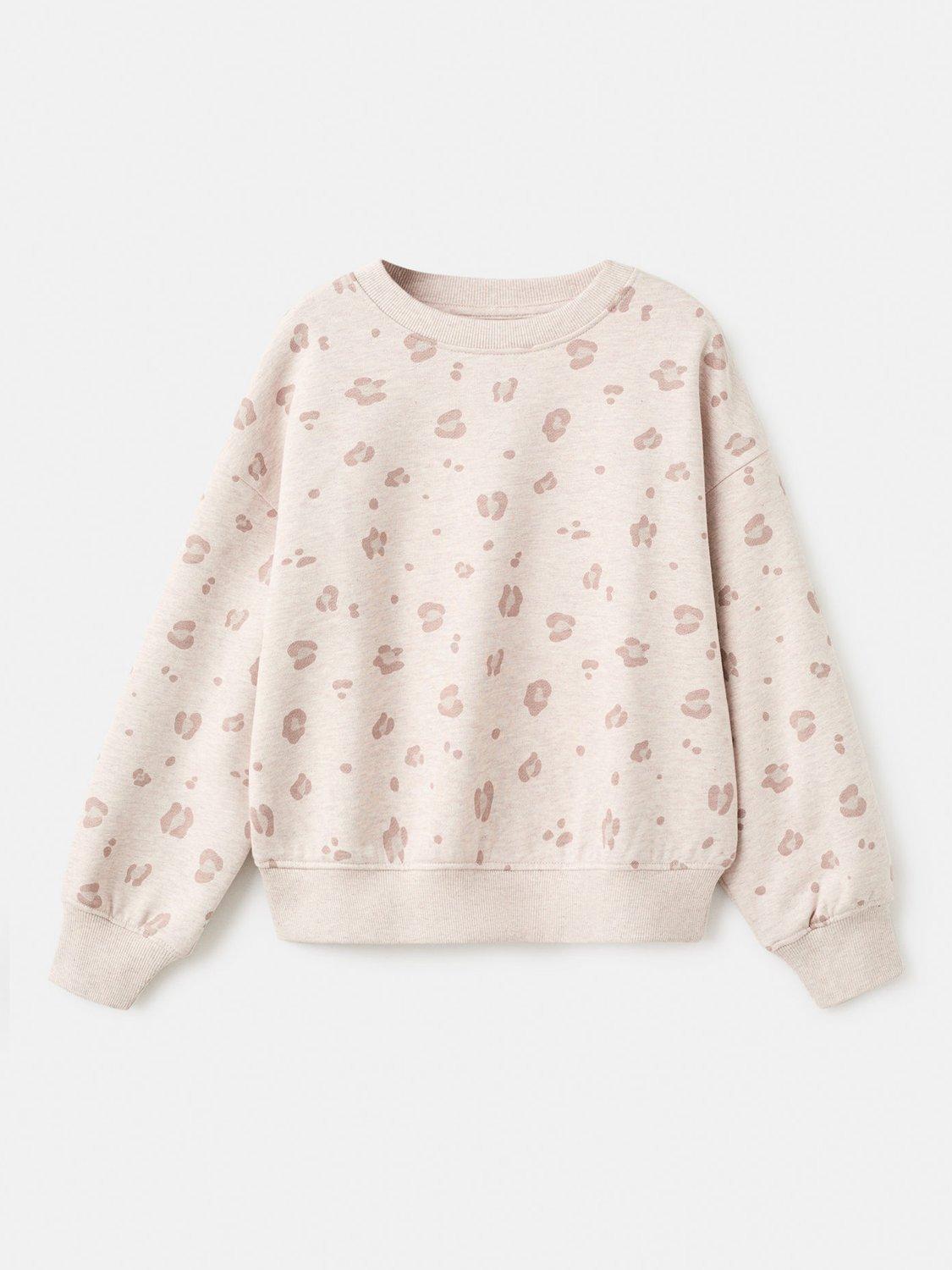 Product image 1 of 4, which shows Mango Kids' Cotton Leopard Print Sweatshirt, Lt Pastel Brown, 9-10 years