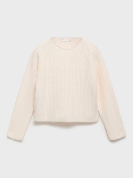 Mango Kids' Sophie Knitted Ribbed Sweater, Beige, Beige