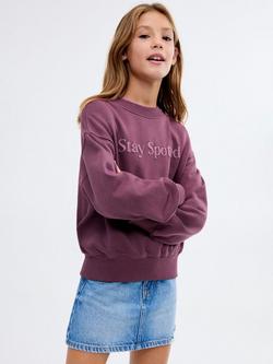 Mango Kids' Cotton Graphic Print Sweatshirt, Dark Red, Dark Red