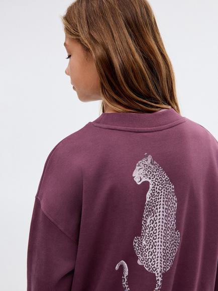Mango Kids' Cotton Graphic Print Sweatshirt, Dark Red - view 2, Dark Red
