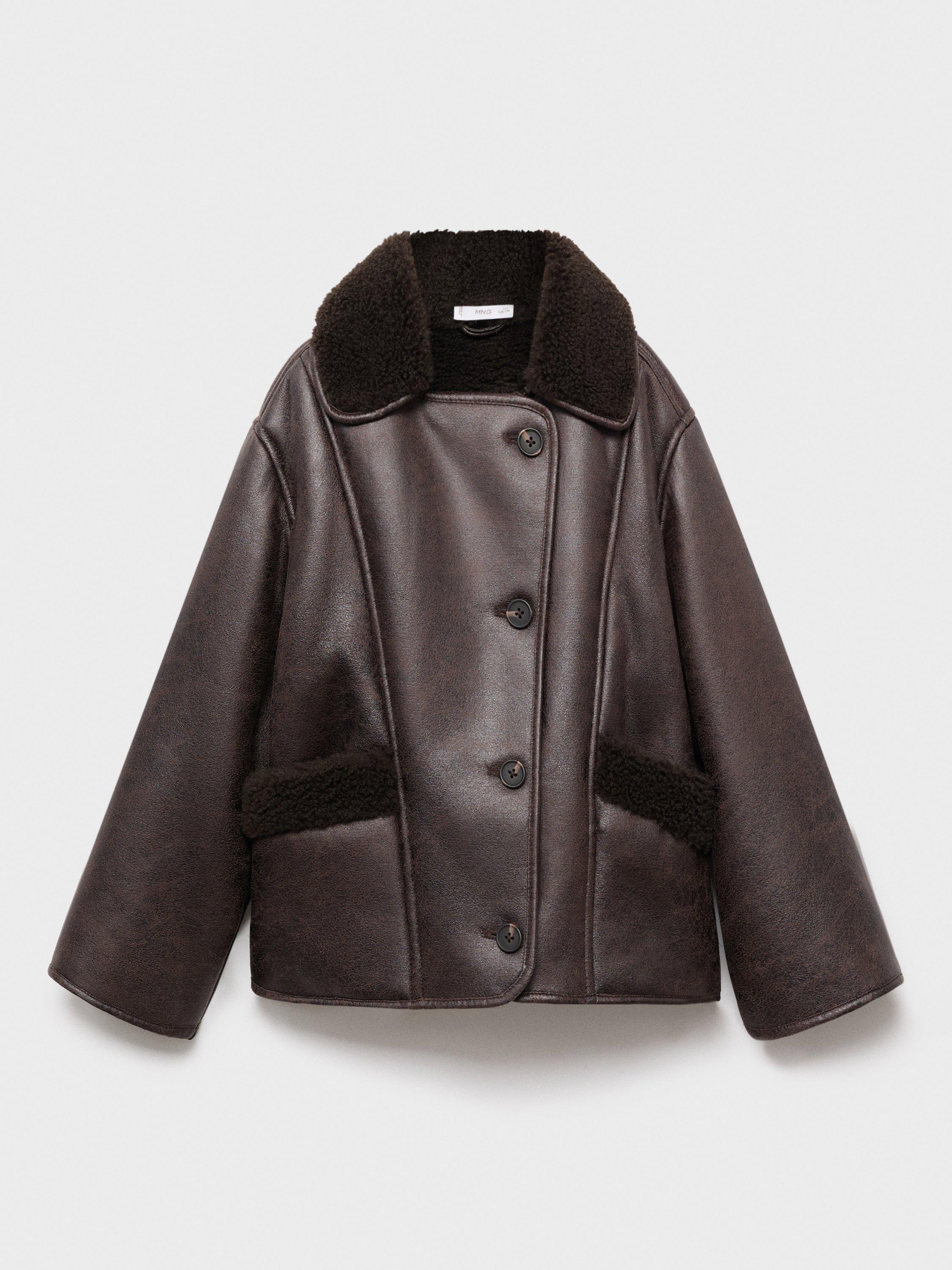 Product image 1 of 4, which shows Mango Kids' Beth Faux Leather Coat, Dark Brown, 11 years