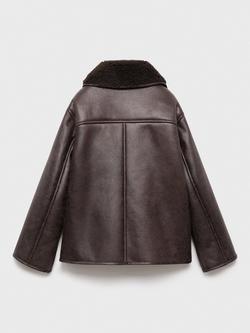 Mango Kids' Beth Faux Leather Coat, Dark Brown - view 2, Dark Brown