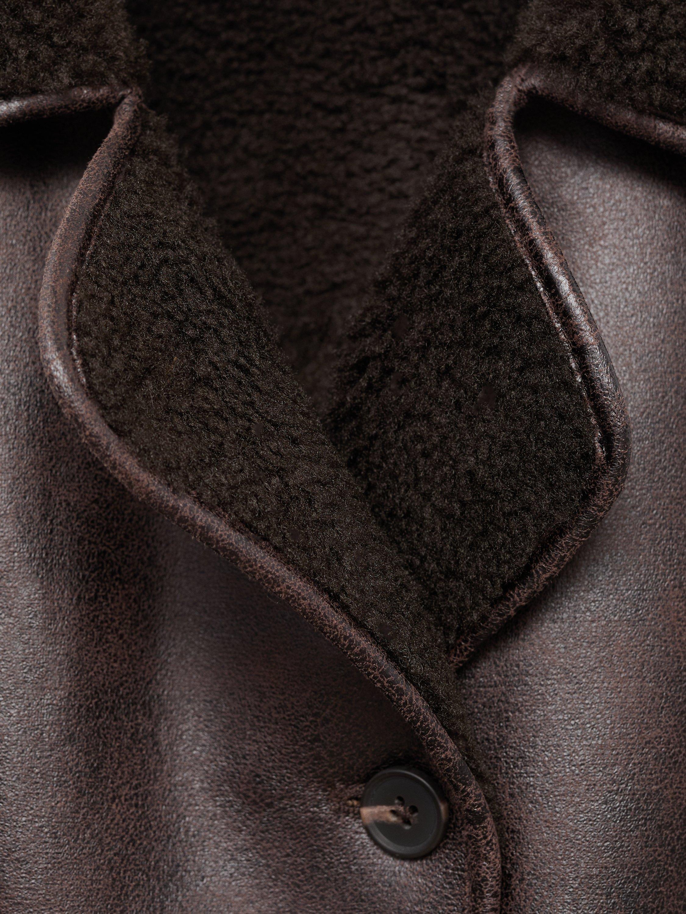 Product image 3 of 4, which shows Mango Kids' Beth Faux Leather Coat, Dark Brown, 11 years