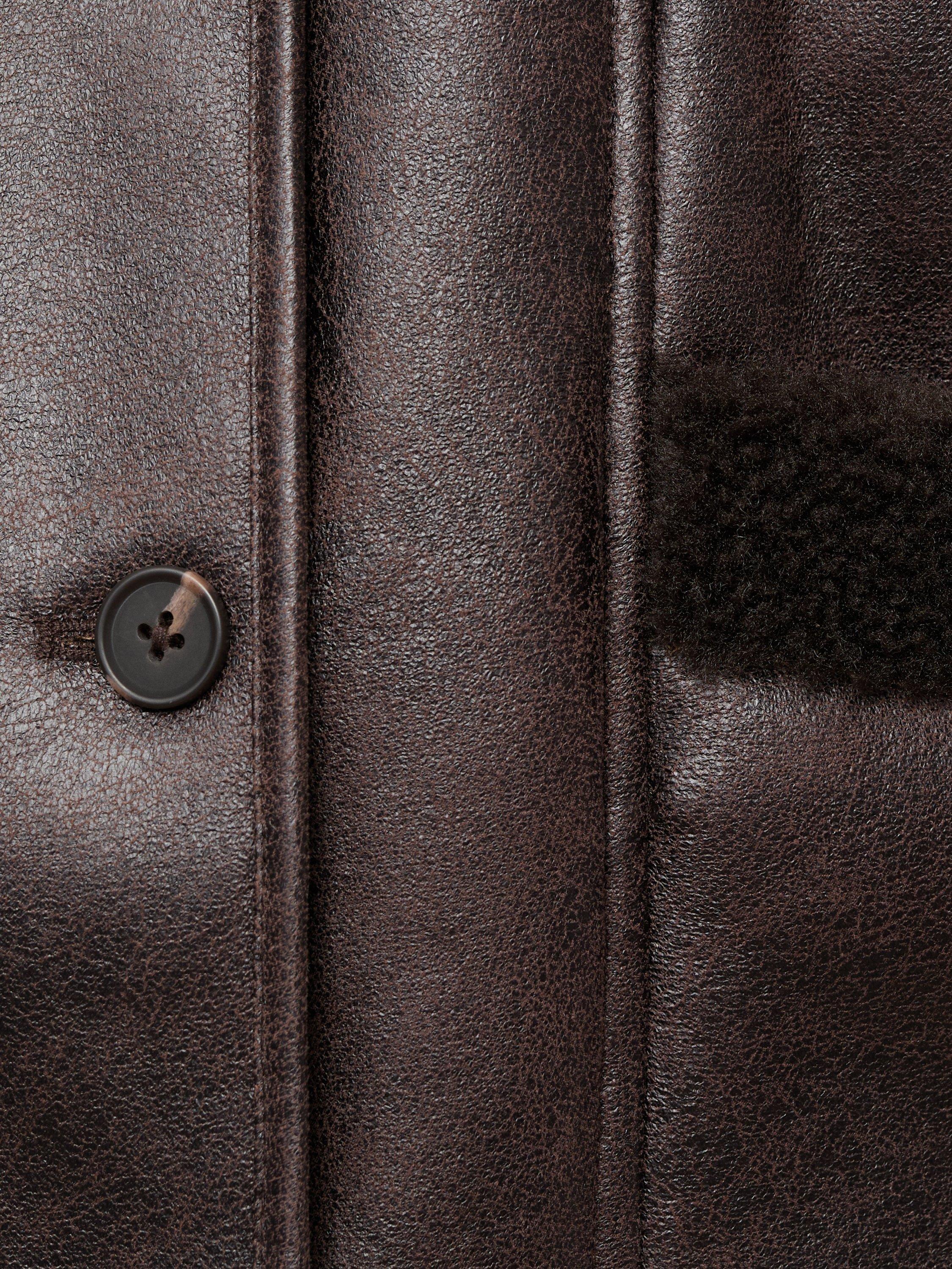 Product image 4 of 4, which shows Mango Kids' Beth Faux Leather Coat, Dark Brown, 11 years