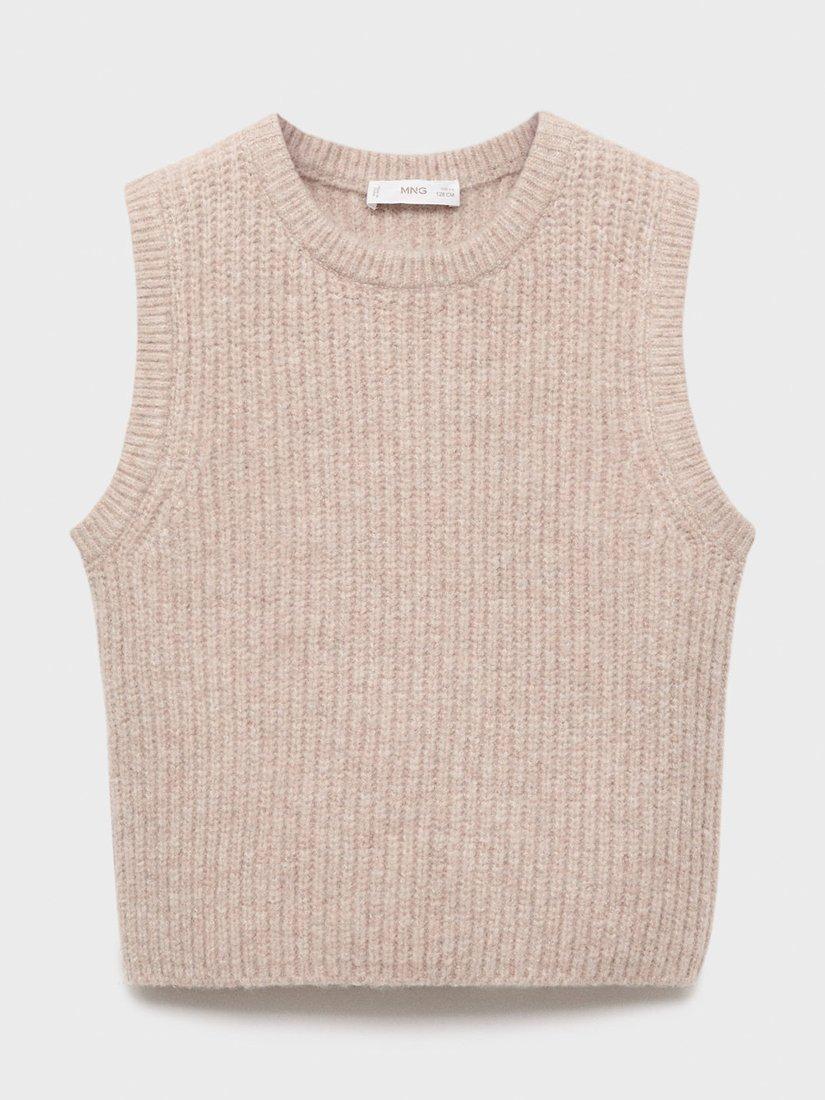 Product image 1 of 4, which shows Mango Kids' Enea Ribbed Knitted Vest, Medium Brown, 5-6 years