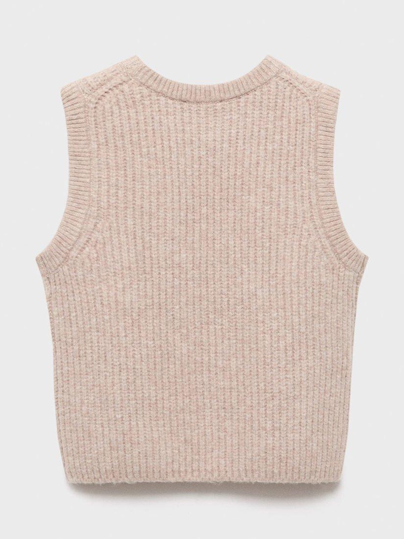 Product image 2 of 4, which shows Mango Kids' Enea Ribbed Knitted Vest, Medium Brown, 5-6 years