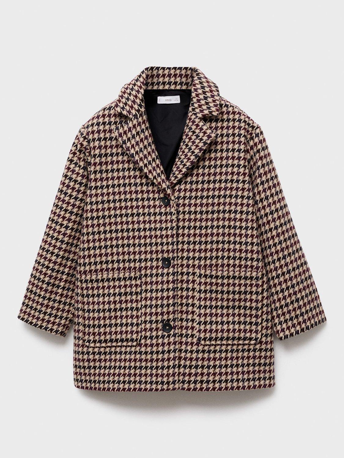 Product image 1 of 4, which shows Mango Kids' Marian Dogtooth Coat, Dark Red, 11 years