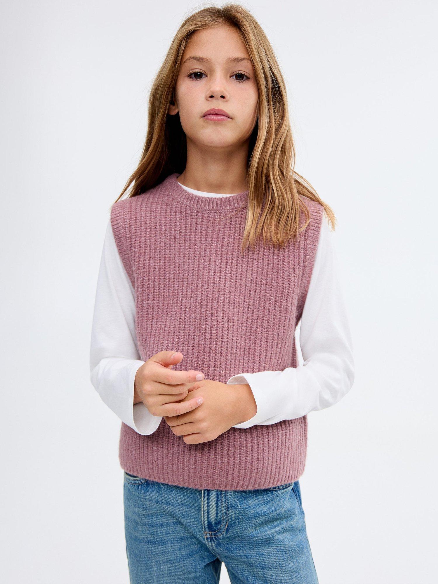 Product image 1 of 7, which shows Mango Kids' Enea Knitted Vest, Dark Red, 11-12 years