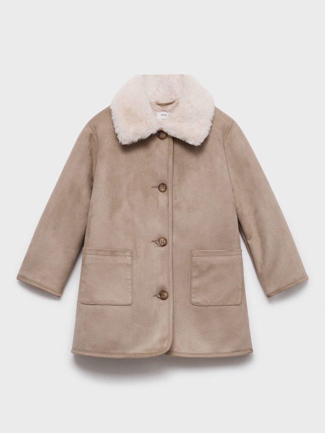 Product image 1 of 4, which shows Mango Kids' Masella Collared Coat, Lt Pastel Grey, 12-18 months