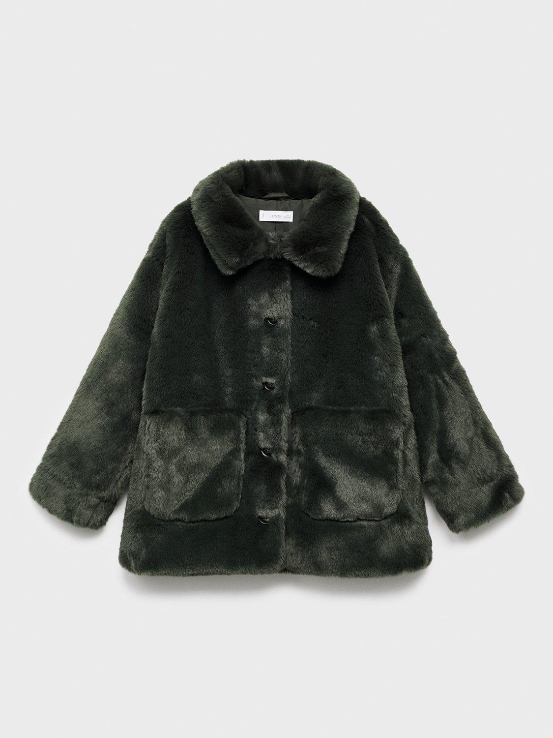 Mango Kids' Faux Fur Coat, Medium Green