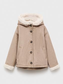 Mango Kids' Siena Faux Fur Lined Hooded Coat, Pastel Grey, Pastel Grey