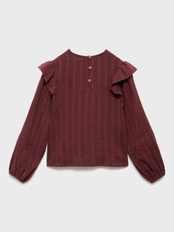 Mango Kids' Gab Pure Cotton Ruffle Sleeve Blouse, Dark Red - view 2, Dark Red