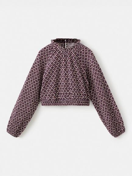 Mango Kids' Margoset Cotton Long Sleeve Blouse, Dark Red, Dark Red