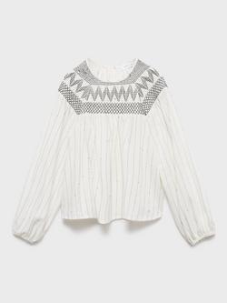 Mango Kids' Paola Long Sleeved Embroidered Blouse, White, White