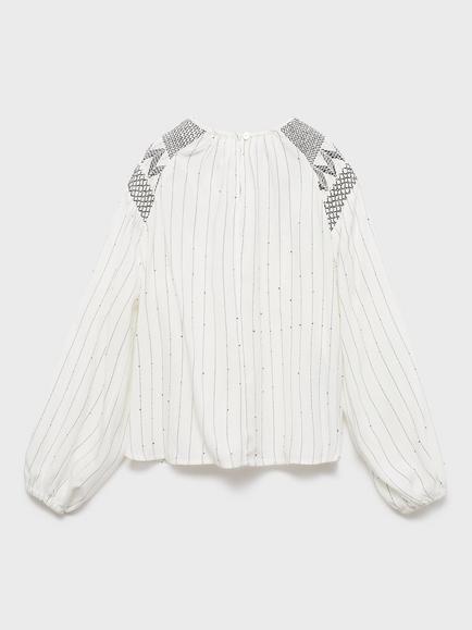 Mango Kids' Paola Long Sleeved Embroidered Blouse, White - view 2, White