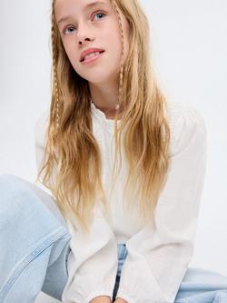 Mango Kids' Tatiana Cotton Long Sleeve Blouse, White - view 2, White