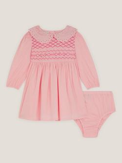 Monsoon Baby Cotton Long Sleeved Dress Set, Pink, Pink