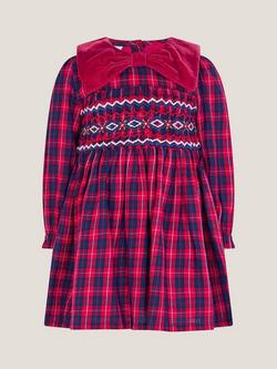 Monsoon Baby Tartan Smock Dress, Red - view 2, Red