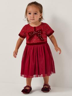 Monsoon Baby Tweed & Tulle A-Line Dress, Red, Red