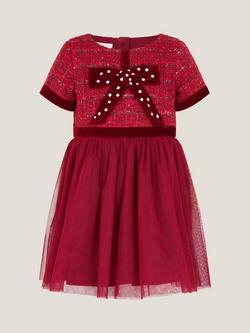 Monsoon Baby Tweed & Tulle A-Line Dress, Red - view 2, Red