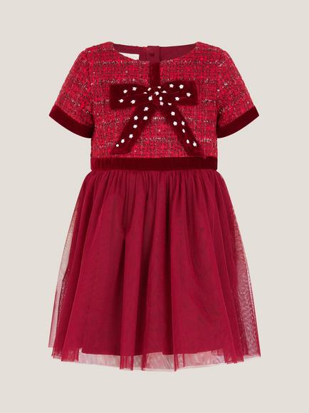 Monsoon Baby Tweed & Tulle A-Line Dress, Red - view 2, Red