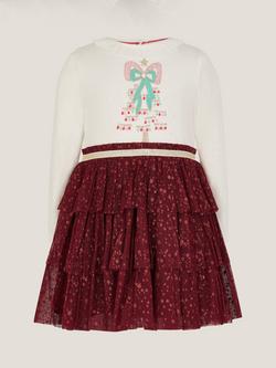 Monsoon Baby Long Sleeved Christmas Tree Dress, Red - view 2, Red
