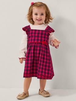 Monsoon Baby Tartan Pinafore Dress & Top Set, Red, Red
