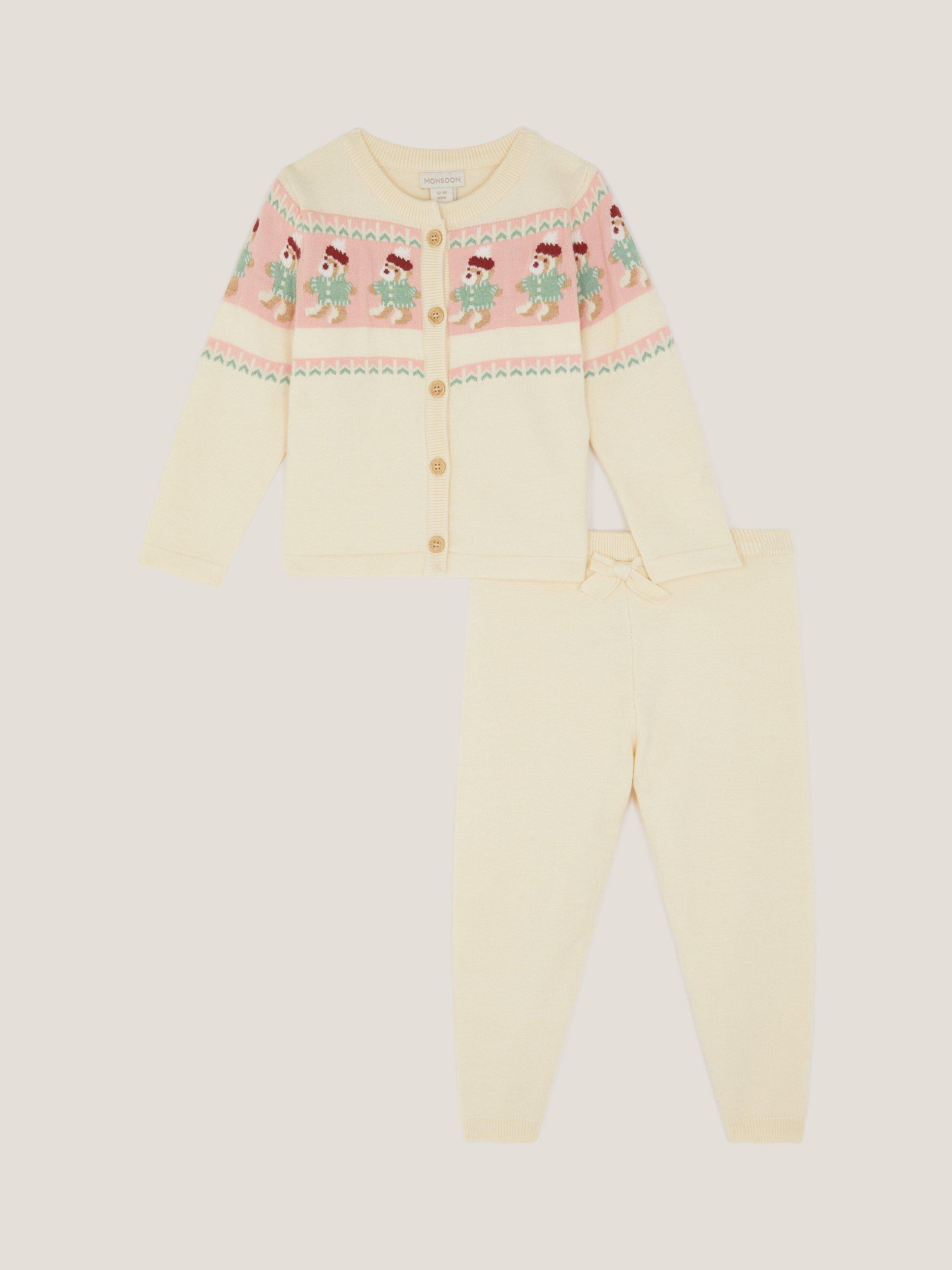 Monsoon Baby Fair Isle Cardigan and Leggings Set, Ivory