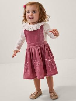 Monsoon Baby Broderie Top & Bow Pinafore Dress Set, Pink, Pink