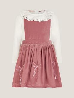 Monsoon Baby Broderie Top & Bow Pinafore Dress Set, Pink - view 2, Pink
