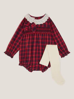 Monsoon Baby Cotton Tartan Romper Set, Red, Red