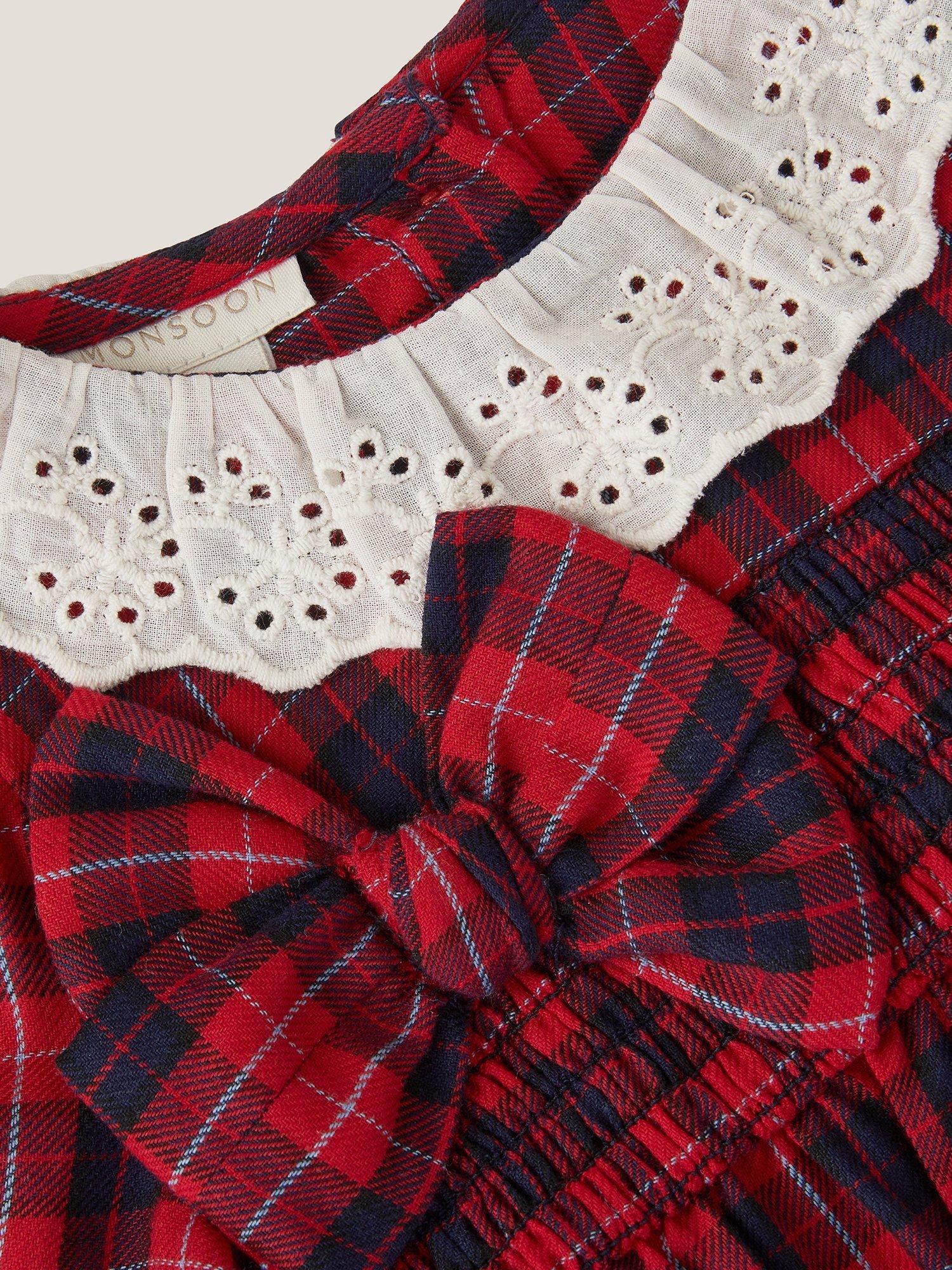 Product image 3 of 3, which shows Monsoon Baby Cotton Tartan Romper Set, Red, 0-3 months