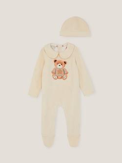 Monsoon Baby Bear Cotton Rich Sleepsuit and Hat Set, Ivory, Ivory