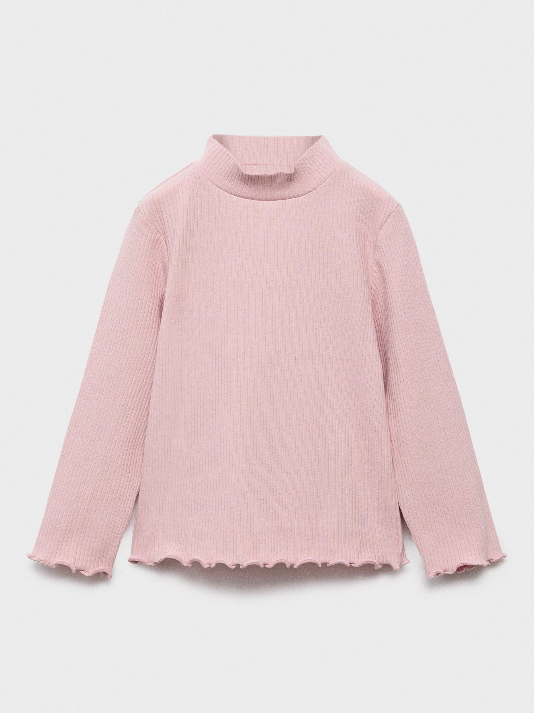 Product image 1 of 4, which shows Mango Kids' Cotton Blend High Neck Long Sleeve Top, Pink, 9-12 months